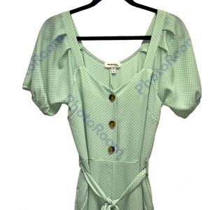 Monteau Anthropologie | Polka Dot Jumpsuit Button Up Bubble‎ Sleeveless Mint G…
